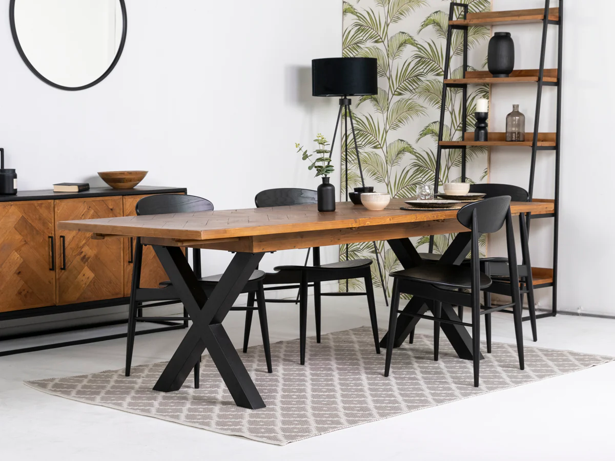 Tulsa Large Extendable Cross Leg Dining Table (180cm - 240cm) & Gabo Dining Chairs - Image 3