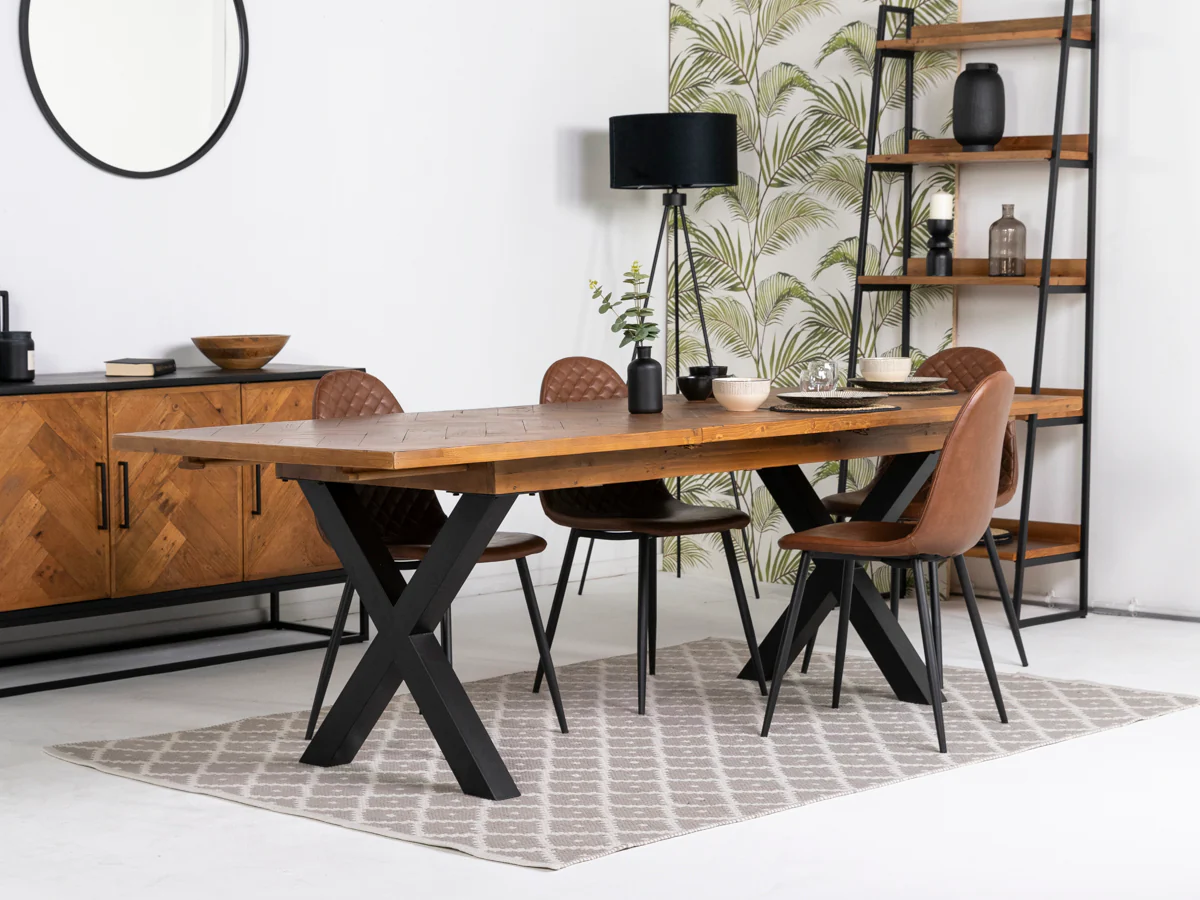 Tulsa Large Extendable Cross Leg Dining Table (180cm - 240cm) & Tan Dallas Dining Chairs - Image 3
