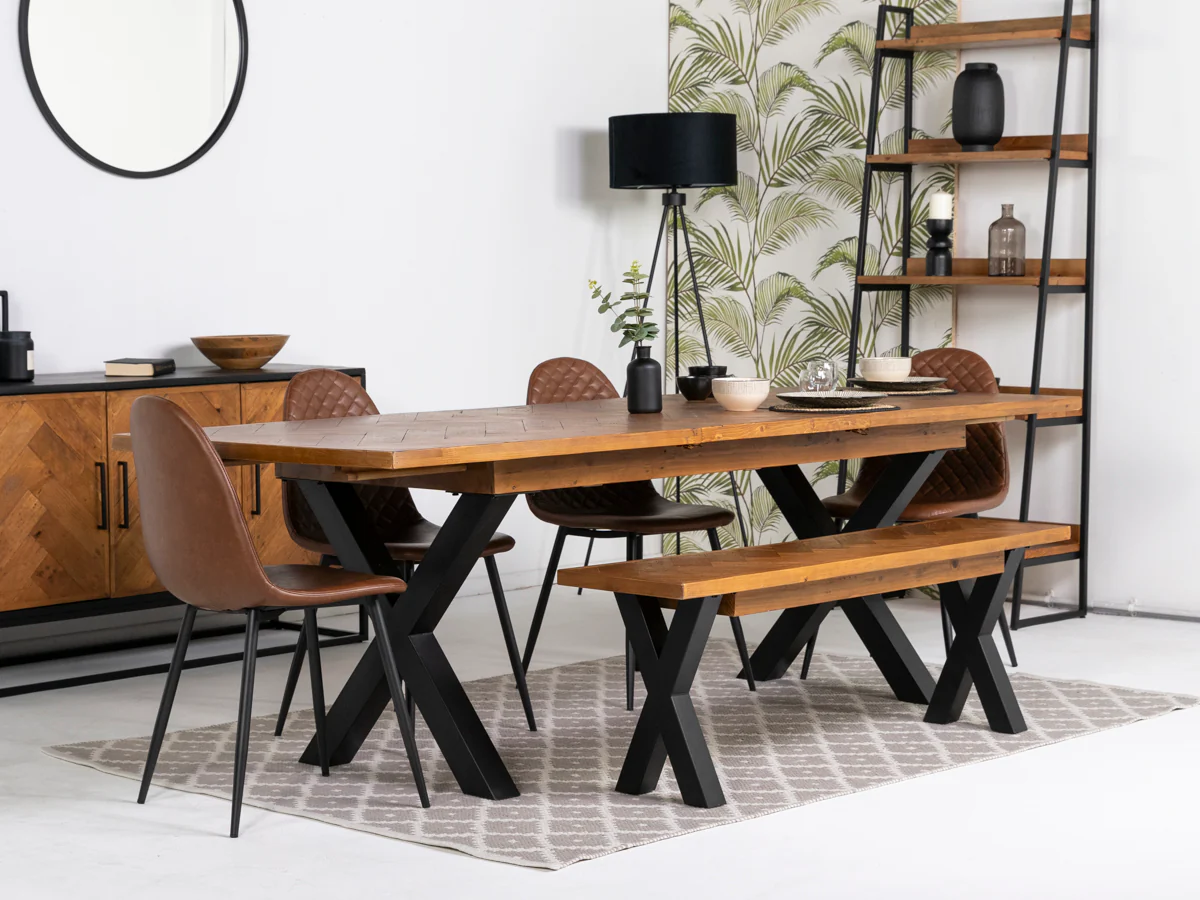 Tulsa Large Extendable Cross Leg Dining Table (180cm - 240cm) & Tan Dallas Dining Chairs - Image 4